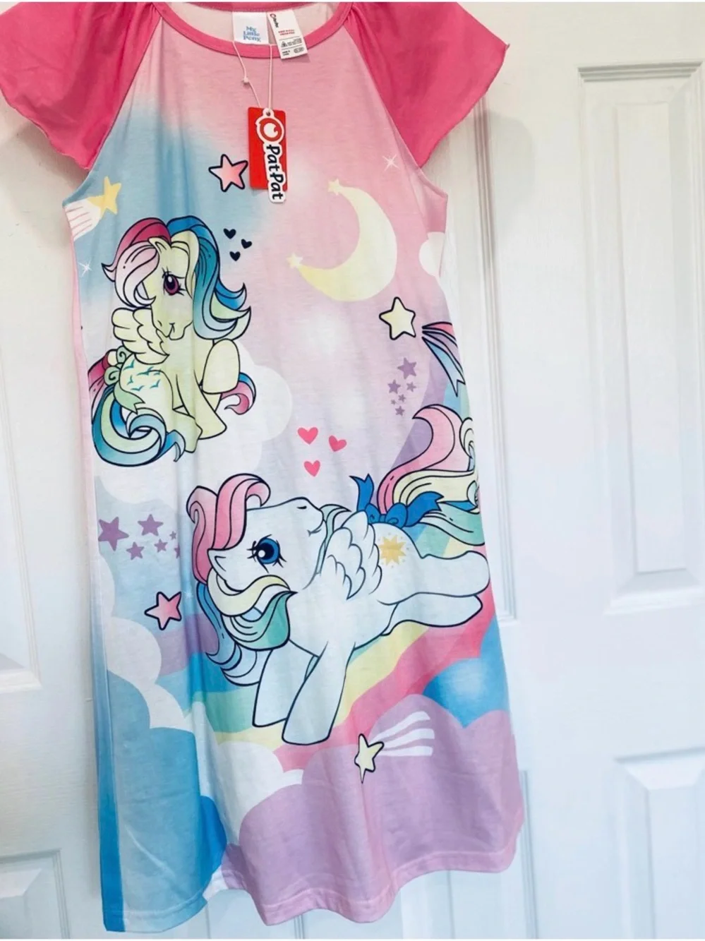 Little Pony Girl 1pc Character Rainbow Pattern Ruffled Sleeves Pajama Dress